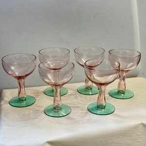 Tiffin-Franciscan Pink And Green Depression Glass Sherbet Or Cocktail Glasses
